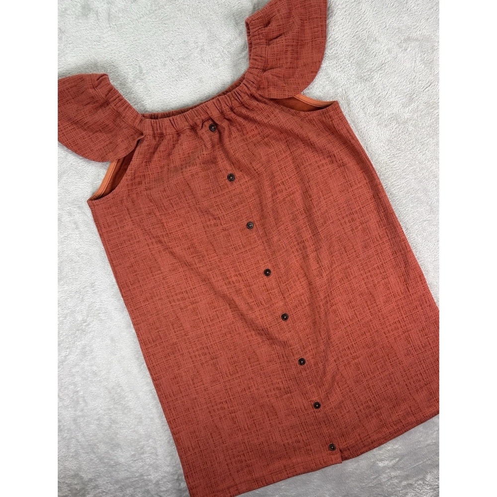 Madewell Women's M Off Shoulder Ruffle Sleeve Button Front Rust Dress NWT Casual